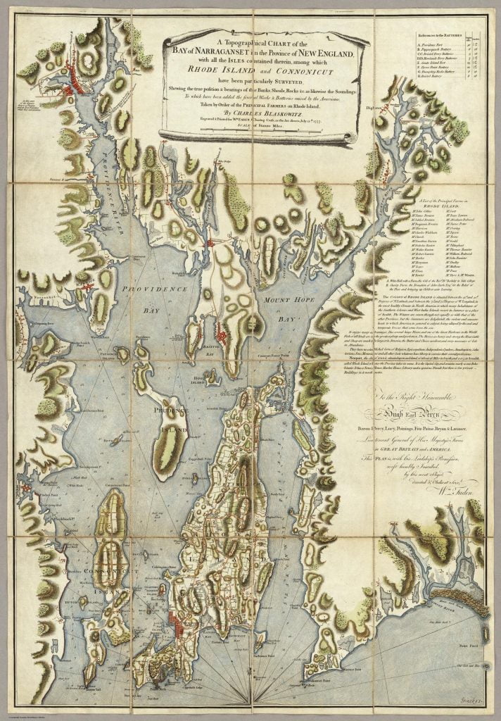 A Topograhical Chart of the Bay of Narraganset in the Province of New England, 1777, by Charles Blaskowitz